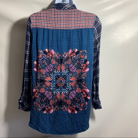 Tolani Plaid Boho Button Up Top  S - Picture 1 of 10